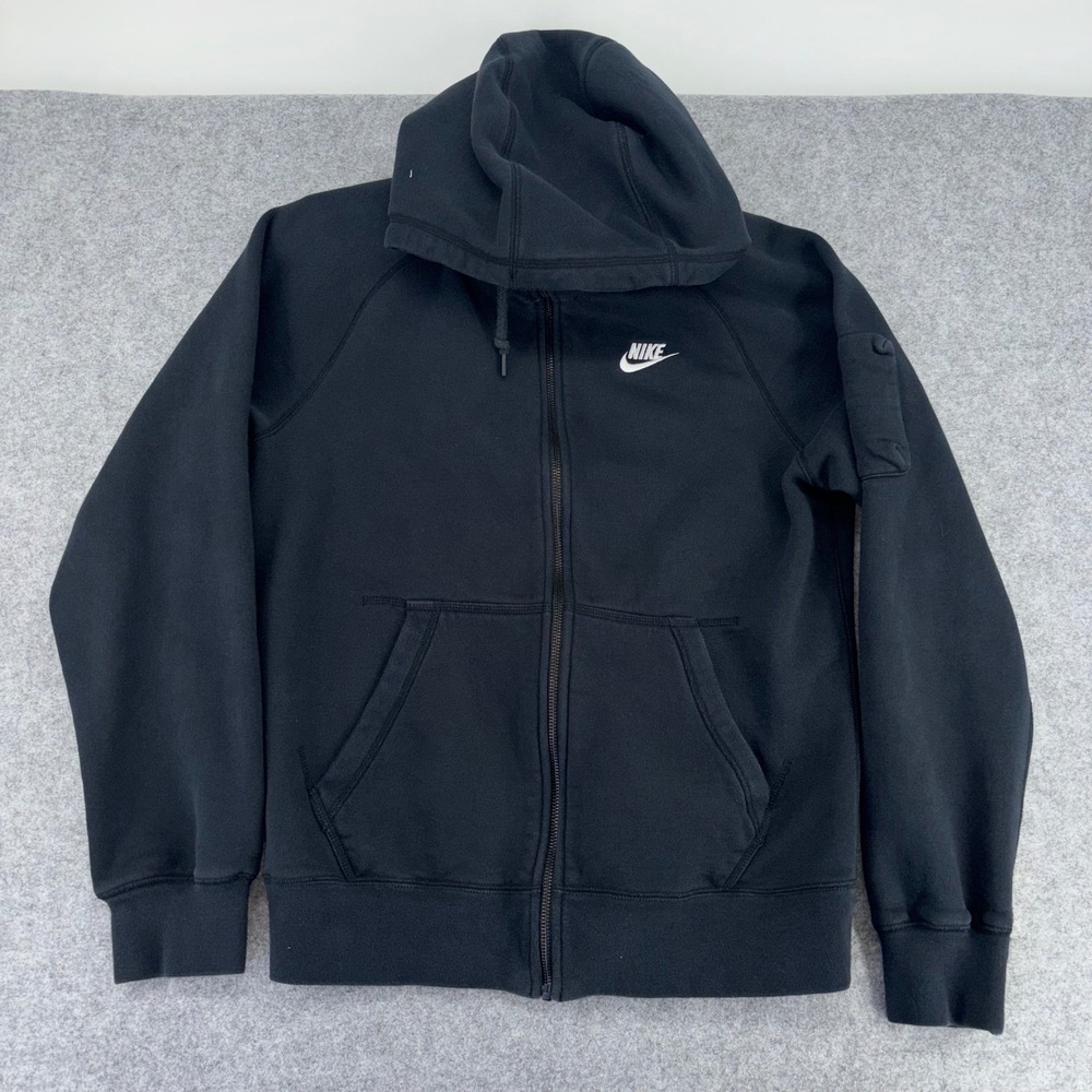 Nike Mens Sportswear Full Zip Hoodie Black Fleece Sleeve Pocket 598759-010 Small